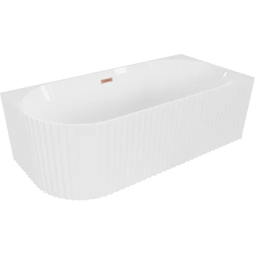 MEXEN/S Gia volně stojící rohová vana reliéf pravá 150 x 75, bílá lesk, sifon a přepad měď kartáčovaná 52701507500P-65