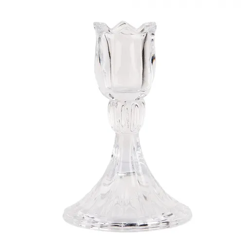 Transparentní skleněný svícen na úzkou svíčku ve tvaru tulipánu - Ø 8*12 cm 6GL4935