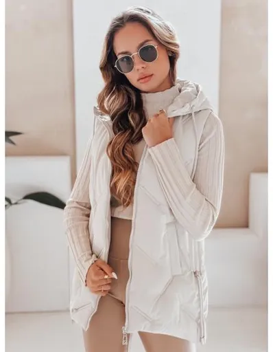 Dámská prošívaná vesta s kapucí bílá