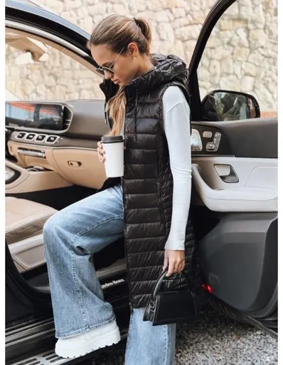 Dámská prošívaná vesta s kapucí černá