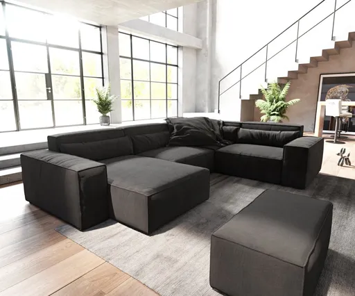 Pohovka ve tvaru "U" Sirpio 300x200 cm mikrovlákno černá