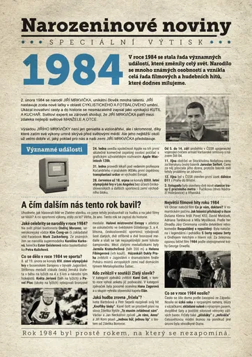 Narozeninové noviny 1984 s vlastním textem a fotografií, S textem