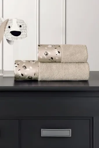 Dětská dárková sada ručník a osuška BEAGLE, 2 ks Béžová Sada (ručník 50x100cm, osuška 75x150cm)