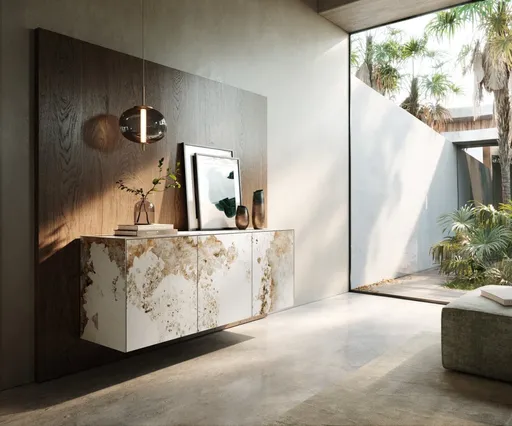 Komoda Cuor 150 cm keramika Minas Melange bílá béžová 3 dvířka