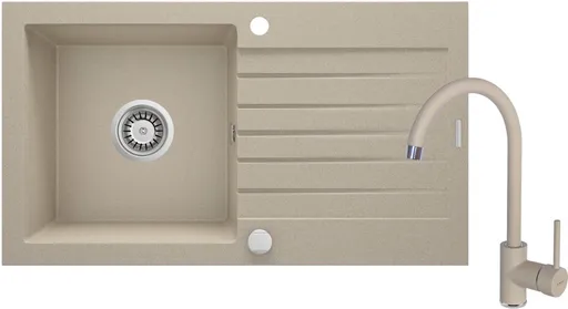 DEANTE Zorba sandy Granitový dřez včetně baterie, 1 bowl s odkapávačem ZQZV7113
