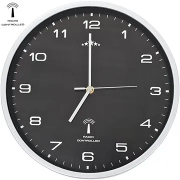 Rádiem řízené nástěnné hodiny se strojkem Quartz 31 cm černé (695,45)