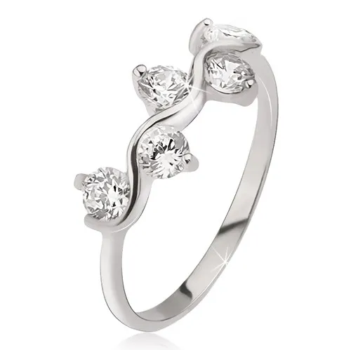 Prsten ze stříbra 925, vlnkový vzor, kulaté čiré zirkony - Velikost: 58