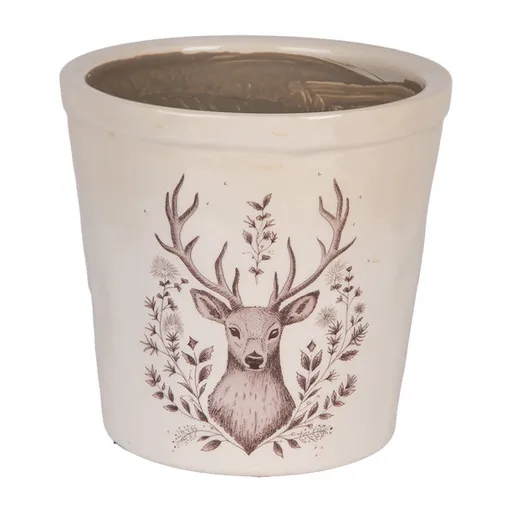 Béžový obal na květináč s jelenem Gentle Wilderness L - Ø 17*16 cm Clayre & Eef