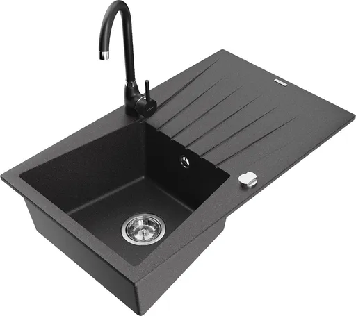 MEXEN/S Cesar granitový dřez s odkapávačem včetně baterie Telma, černá kropenatá 6514-76-670200-70