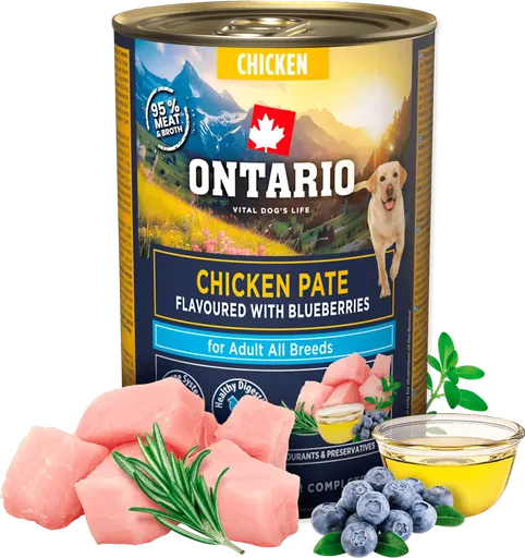 Konzerva Ontario Adult kuřecí pate s příchutí borůvek 400g
