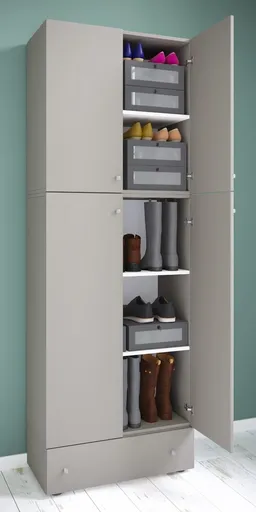 VCM Botník Lona XXL s otočnými dvířky se zásuvkou, šedý