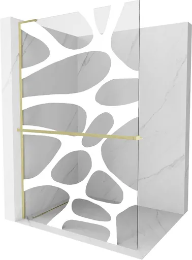 MEXEN/S Kioto+ L Sprchová zástěna WALK-IN s poličkou a držákem ručníků 120 x 200, bílý vzor, zlato kartáčovaná 800-120-123-55-97