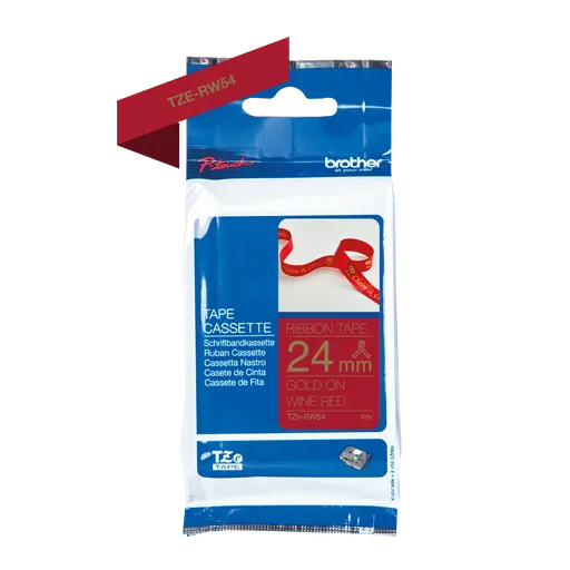 Brother TZE-RW54, 24mm x 4m, zlatý tisk/vínově červený podklad, originální páska