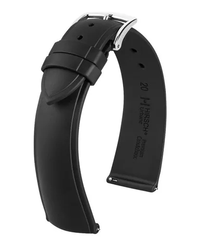 Řemínek Hirsch Urbane - černý - 20 mm - L – Standardní délka (doporučujeme) - 16 mm - Stříbrná