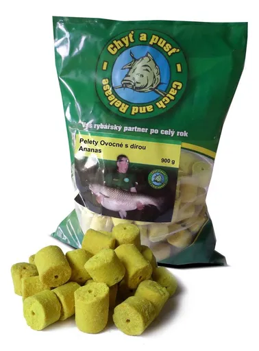 Chyť a pusť Pelety ovocné s dírou 18mm 900g - Ananas,Chyť a pusť Pelety ovocné s dírou 18mm 900g - Ananas