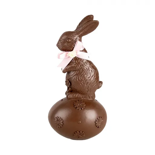 Dekorace čokoládový králík na vajíčku s mašlí - 12*10*25 cm Clayre & Eef