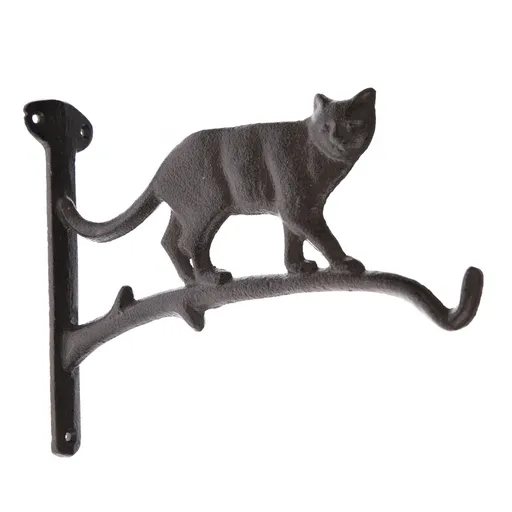 Litinový věšák Kočka na větvi černá, 13 x 19 cm