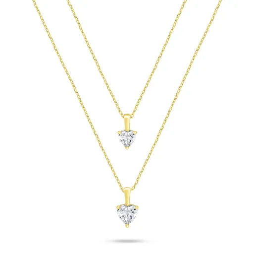 Brilio Silver Dvojitý pozlacený náhrdelník se zirkony Srdce NCL160Y