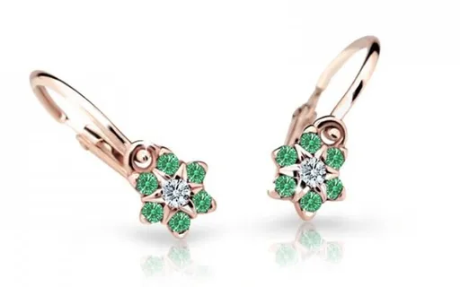 Cutie Jewellery Půvabné dětské náušnice z růžového zlata C2152-10-X-4 zelená