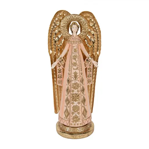 Růžovo-zlatá antik dekorace anděl na podstavci - 20*15*46 cm Clayre & Eef