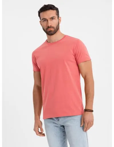 Klasické pánské bavlněné tričko BASIC - korálové V17 OM-TSBS-0236