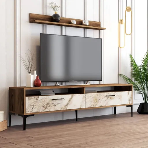 TV stěna / Sestava pod TV Istanbul - Walnut, White Marble