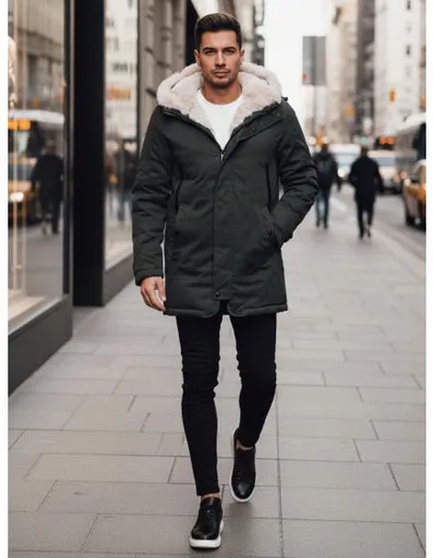 Pánská zimní bunda s kapucí, zelená