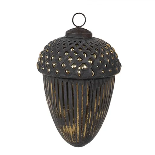 Černozlatá skleněná vánoční ozdoba ve tvaru žaludu M - Ø 10*14 cm  6GL4528M