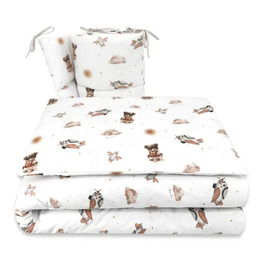 Miminu Mantinel s povlečením do postýlky,Méďa pilot-bílá, béžová, 135x100