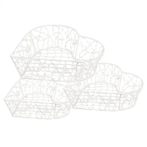 3ks bílý drátěný kovový košík ve tvaru srdce - 25*25*7 / 20*20*6 / 15*15*6 cm  6Y5540