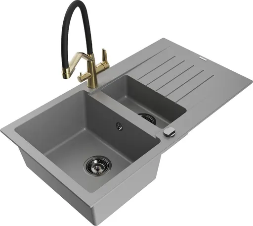 MEXEN/S Matias granitový dřez 1.5 s odkapávačem včetně baterie Duo, šedá 6502-71-671701-57-B