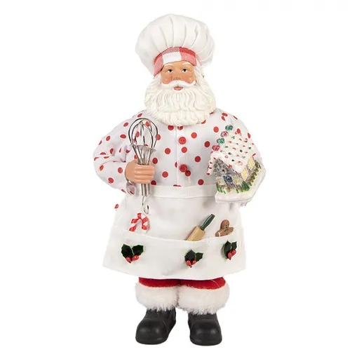 Bílá vánoční figurka Santa Claus kuchař s chaloupkou - 15*10*28 cm Clayre & Eef
