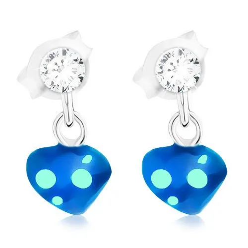 Puzetové stříbrné náušnice 925 s krystalem Swarovski, modré srdce