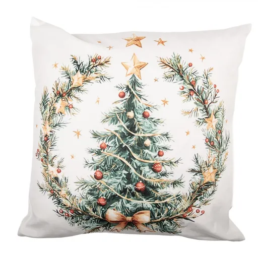 Bílý povlak na polštář vánoční stromek ve věnečku - 45*45 cm KT021.438
