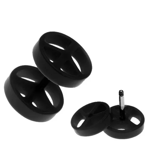 Lesklý akrylový fake plug do ucha - černý symbol míru