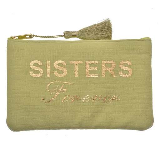 Zelená látková toaletní taštička se střapcem Sisters Forever - 17*1*11 cm Clayre & Eef