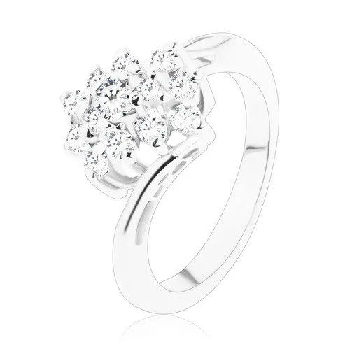 Lesklý prsten se zahnutými rameny, zirkonový obdélník v čirém odstínu - Velikost: 49