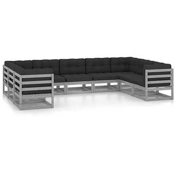 9dílná zahradní sedací souprava a podušky šedá masivní borovice, 3077316 (3077316)