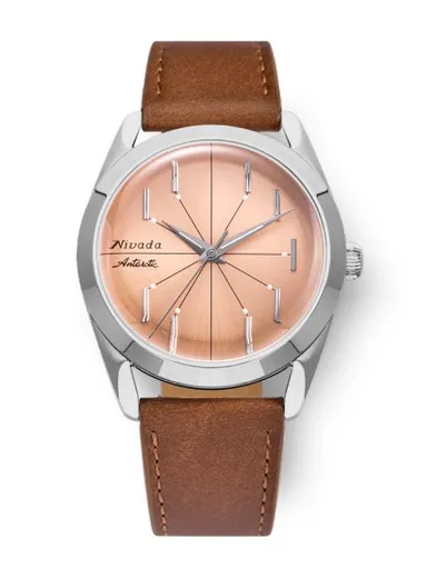 Nivada Grenchen Antarctic Spider Salmon No Date - Brown Leather