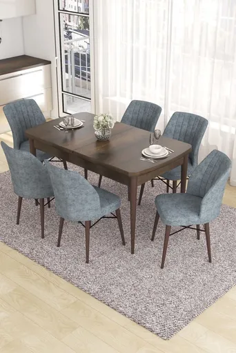 Extendable Dining Table & Chairs Set (7 Pieces) Eva - Baroque, Grey