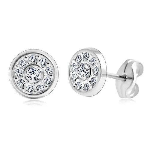 Náušnice v bílém 14K zlatě - kruh vykládaný čirými zirkony