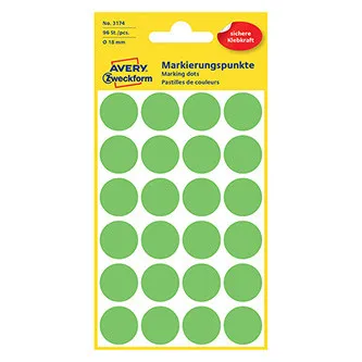 Avery Zweckform etikety 18mm, neon zelené, 24 etiket, značkovací, baleno po 4 ks, 3174, pro ruční popis