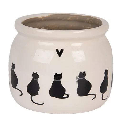 Béžový obal na květináč s kočkami a srdíčkem Dog&Cat S - Ø 12*10 cm Clayre & Eef