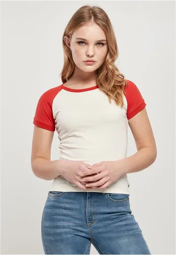 Urban Classics Ladies Organic Stretch Short Retro Baseball Tee whitesand/hugered - 4XL