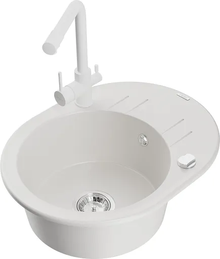 MEXEN/S Kevin granitový dřez s odkapávačem včetně baterie Duero, bílá 6517-20-671600-20