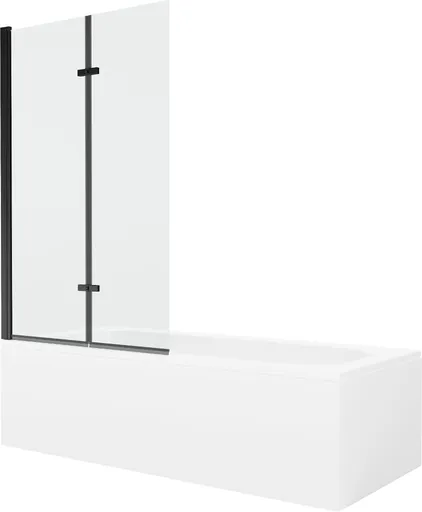 MEXEN/S Vega obdélníková vana 180 x 80 cm s panelem + vanová zástěna 100, transparent, černá 550118080X9210027000