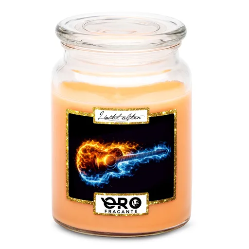 Svíčka Kytara v plamenech (Vůně svíčky: Tropické ovoce)