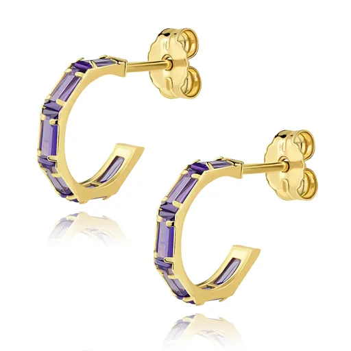 Náušnice ze 14K zlata s fialovými zirkony v otevřeném kruhu