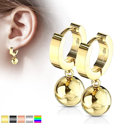 Kloubové náušnice z chirurgické oceli 316L - kroužek s visící kuličkou - Barva: Duhová