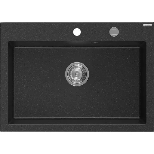 MEXEN Elix granitový dřez 1-miska 700 x 500 mm, černá/stříbrná metalik, sifon chrom 6526701005-73